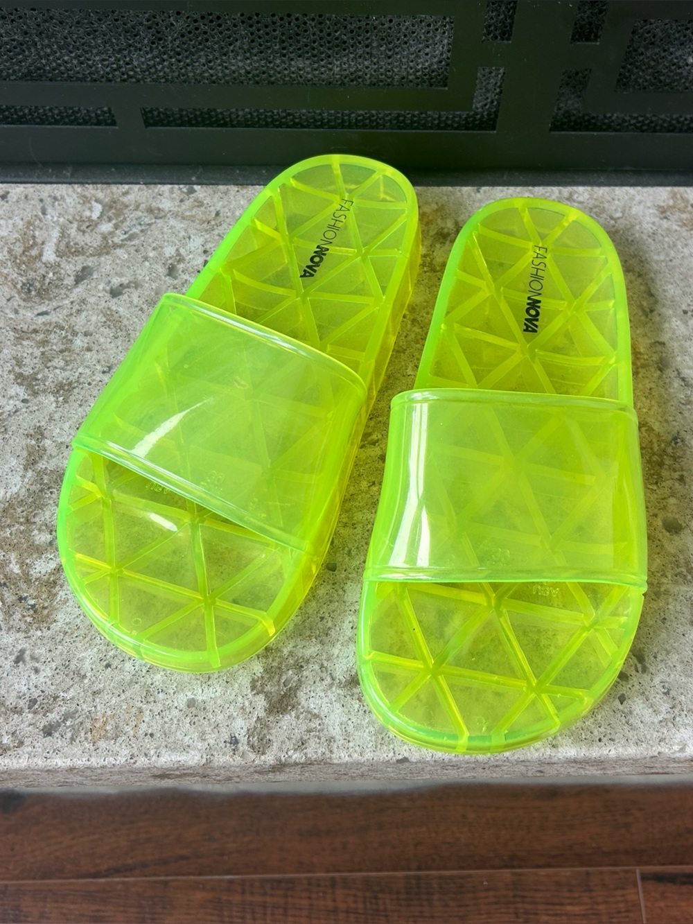 Fashion Nova Neon Green Jelly Slides